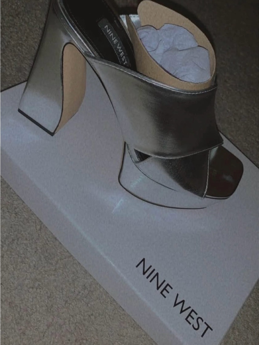 Nine West Silver Metallic Platform Mule Heels